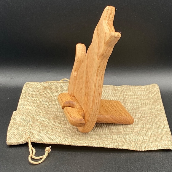 Handmade Oak Wood Cat Phone Holder Made in USA Come with Linen Bag - Picture 4 of 8